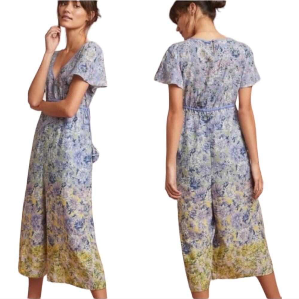 Anthropologie Romerio Sleep Jumpsuit Purple Floral Tassels Size Small